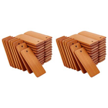120PCS Wooden Tags Key Ring Blanks Rectangle Engraving Blanks Natural Wood Key Ring Tag for Keychain Wine Bottle