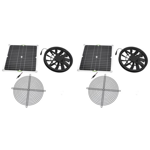 2X Solar Panel Fan Kit 10in 100W Waterproof Solar Panel Round Ventilation Case Exhaust Fan
