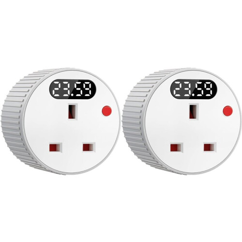 2X Countdown Timer Plug Socket, Digital Plug with LED Display, 1 Min-24H Adjustable Countdown  UK Plug
