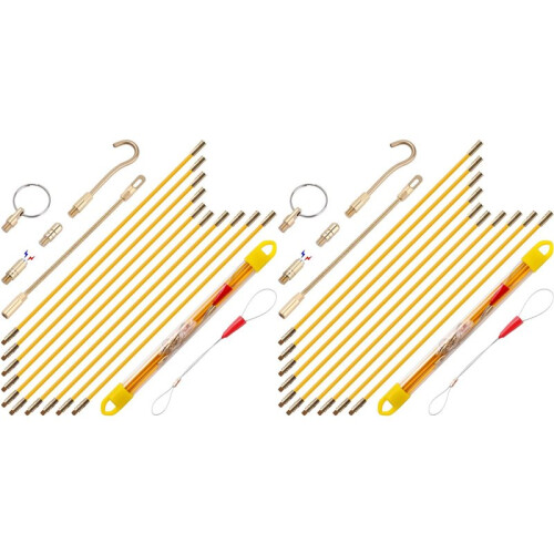 2X Fiberglass Running Electrical Wire Cable Pulling Fish Tape Kit with 5 Different Attachments and Fish Tape Tool 1