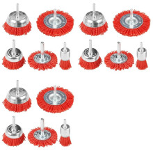 15 PCS Nylon Filament Abrasive Wire Brush Wheel & Cup Brush Set with 1/4Inch Drill Shank, Nylon Drill Brush Set , Red