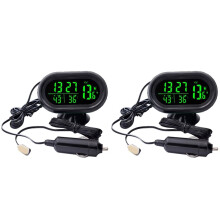 2X 12V Car Thermometer 4 in 1 Date Dual Temperature LED Auto Digital Car Thermometer Monitor with Backlight