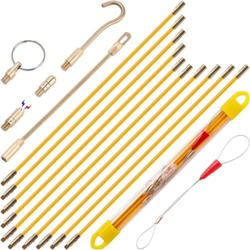 2X Fiberglass Running Electrical Wire Cable Pulling Fish Tape Kit with 5 Different Attachments and Fish Tape Tool 2