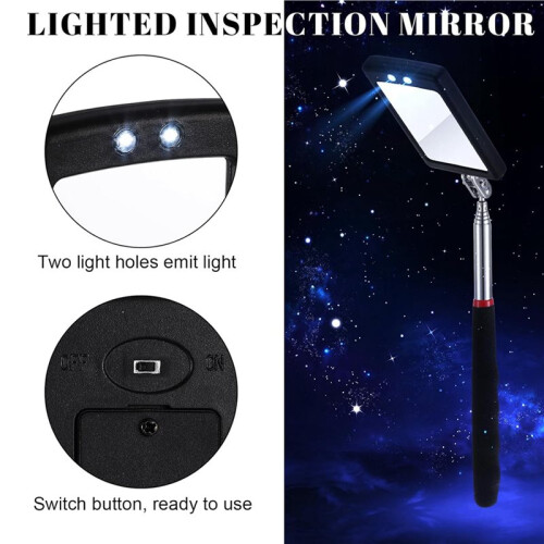 12Pc LED Telescoping Inspection Mirror,Retractable LED Mechanical Mirror Tool,Retractable Under Vehicle Detection Mirror