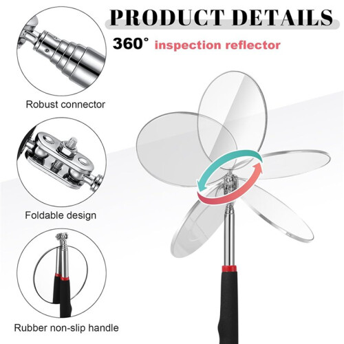 12Pc LED Telescoping Inspection Mirror,Retractable LED Mechanical Mirror Tool,Retractable Under Vehicle Detection Mirror 2
