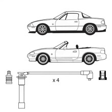 4pcs Powerspark 8mm Double Silicone HT Leads Kit DKB139_Black for  MX-5 MK1 MX5 MK2 1990-2005  Wires