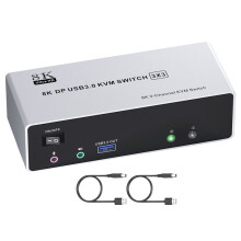 -Compatibele KVM- 3 Monitoren 2 Computers 8K@30Hz 4K@120Hz, Drievoudige Monitor KVM- EU-Stekker