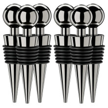 6Pack Wine Stoppers for Wine Bottles Vacuum Wine Bottle Stopper with Silicone Reusable Wine Corks Leak Proof Black