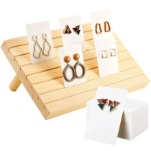 Wooden Earring Display Stand,7 Slot Jewelry Holder with Earring Cards for Vendors & Retail Shows