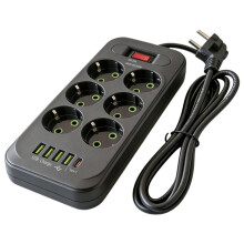 11 in 1 EU Plug Power Strip Surge Protector Master 2500W 2M Cable with 6 AC Outlets 4 USB 1 Type-C