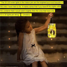12 Pack Solar Mason Jar Lid Lights - 30 LED Firefly Fairy String Lights, Waterproof Outdoor Solar Lights with Hangers