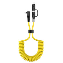 Kabel Ładujący USB 2 w 1 z Wiosennym Zgięciem 90 Teleskopowy Samochodowy Ładowarka do Telefonu Kabel Danych