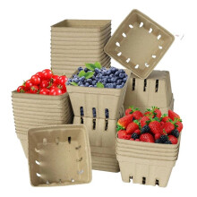 Confezione da 30 Cestini di Fibra di Polpa Naturale per Bacche, Cestini Ventilati per Prodotti da Cucina per Fragole, Mirtilli, Lamponi