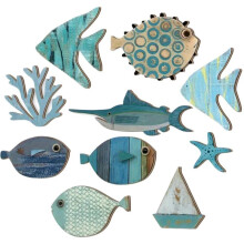 1 Set Houten Visvormige Hangende Strand-Thema Badkamer Decor, Nautische Kust Huisdecor, Rustieke Visvormige Wandkunst