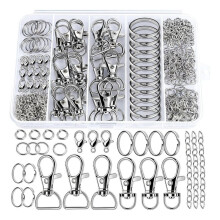 524PCS Keychain Making Kit with Key Chain Hooks, Lobster Clasps, Key Rings and Jump Rings for DIY Jewelry Making, Silver