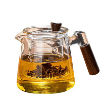 600ml Glass Teapot with Removable Infuser, Stovetop Safe Tea Kettle with Wooden Handle for Loose Tea Transparent
