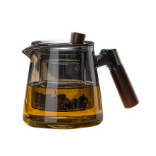 600ml Glass Teapot with Removable Infuser, Stovetop Safe Tea Kettle with Wooden Handle for Loose Tea Grey
