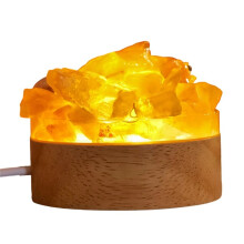 Crystal Cluster Wooden Base Amethyst Rose Quartz Clear Quartz LED Lamp Home Decor Bedroom Nightlight Gift