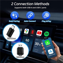 Car Wireless Carplay Android Auto 2in1 Box Plug& Box Wired to Wireless Dongle CarPlay Android Auto Box