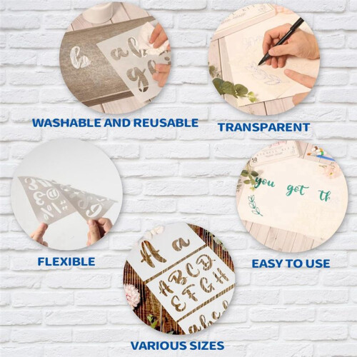 50PCS Calligraphy Stencil Alphabet Drawing Kit - Reusable Cursive Stencil Alphabet Includes Letters, Numbers 2