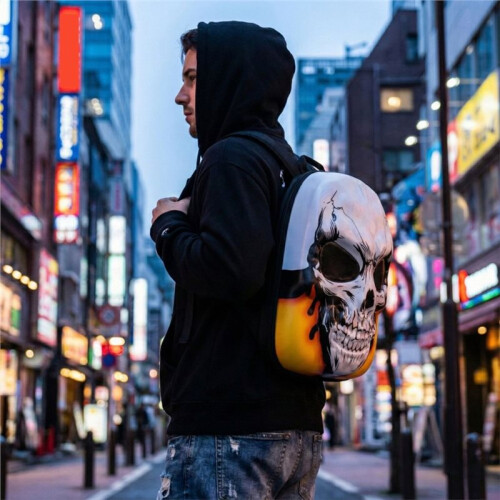 3D LED Skull Backpack Hard Shell Motorcycle Bag with Programmable Eyes App Control Storage Bag for Travel Cycling White 2