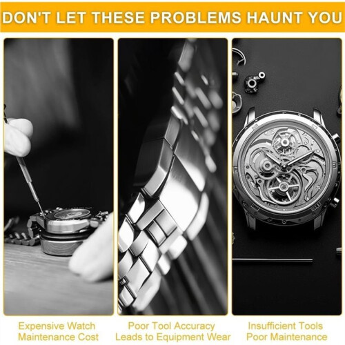 Watch Repair Tool Kit, Back Case Pressing Device, NeedleTool, Triangular Piece & Multiple Sizes Press-Fit Components 1