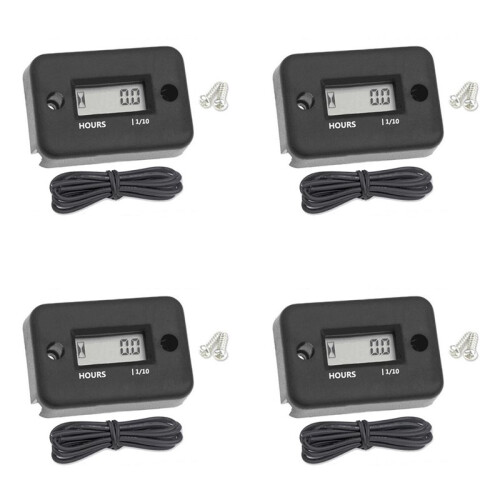 4X Waterproof LCD Display Digital Hour Meter Inductive Timer for Bike Motorcycle ATV Snowmobile Engine, Black
