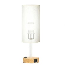 Touch Bedside Table Lamp, Dimmable Nightstand Lamp, Small Wood Desk Lamp with and Outlet for Nursery Dorm US Plug