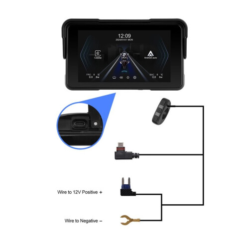 Motorcycle Wireless Carplay Android Auto Screen, Navigation System, 5" Portable Car Stereo Support , Assistant