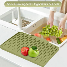Alfombrilla de Secado de Platos de Silicona Diseño Inclinado Drenaje Rápido Base Antideslizante para Secado de Platos y Cristalería de Cocina Verde