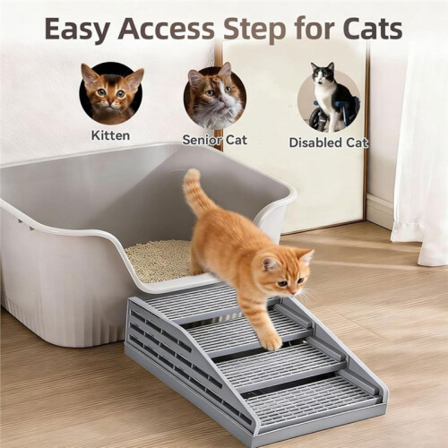 Adjustable Litter Box Step, Elevated Cat Ramp/Stairs with Filter Function, Anti-Tracking, Fits Automatic Litter Boxes 1
