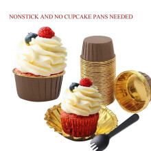 150Pcs Aluminum Foil Cupcake Liners with Lids & Spoons 50 Sets Oven Safe Muffin Baking Cups for Wedding Party Coffee