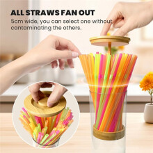 Rietjeshouder Dispenser voor de Tafel, 10-Inch Drinkrietjes Dispenser, Acryl Rietjes Organizer met Bamboe Deksel