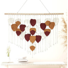 Decorative Wall Tapestry Macramé Leaves Boho Burgundy Handwoven — burgundy macrame, boho decor, leaf tapestry