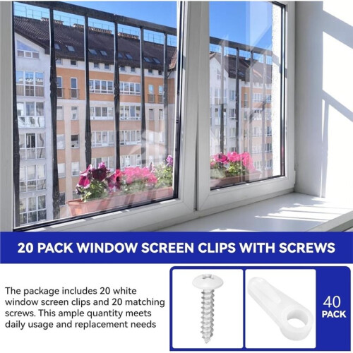 40 Pack Window Screen Clips,Window Screen Retainer Clips with Screws, Window Screen Holder Clips for Securing Window