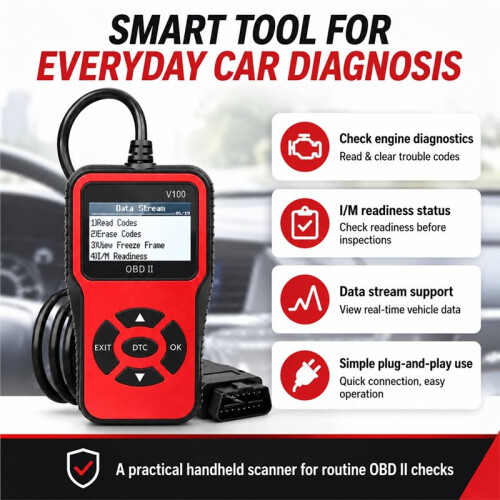 V100 OBDII Automotive Code Reader Scanner Engine Diagnostic Tool with Battery Voltage Test