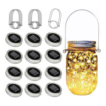 12 Pack Solar Mason Jar Lid Lights - 30 LED Firefly Fairy String Lights, Waterproof Outdoor Solar Lights with Hangers