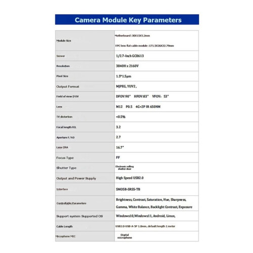 8MP GC8613 Camera Module 4K USB2.0 Camera Module 3840x2160 Resolution DFOV 90 for Embedded Projects DIY Applications 2