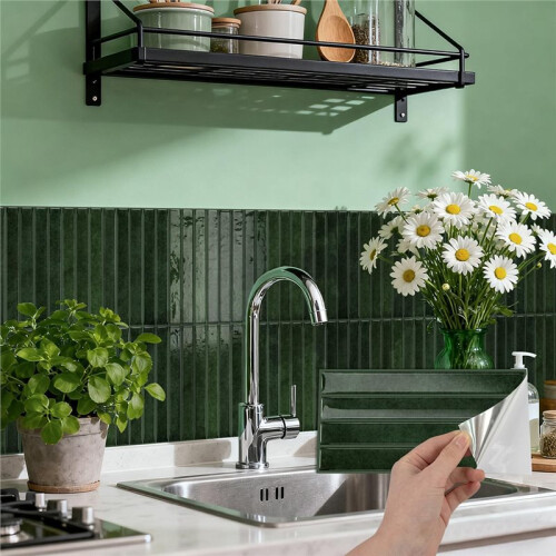 Revestimento Adesivo, Verde, 4,72x9,68 Polegadas 20 Folhas, Adesivos de Azulejos Texturizados 3D, Impermeável 1