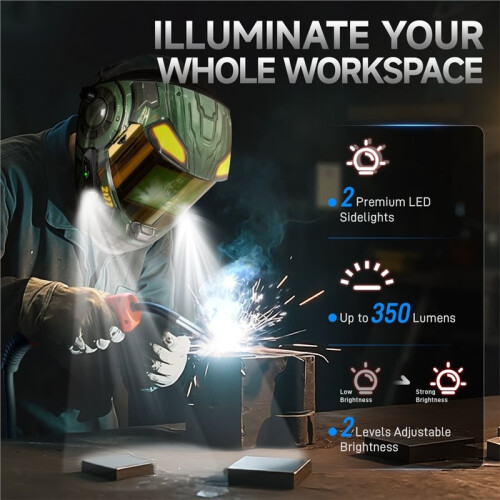 Auto-Dunkelungs-Schweißhelm mit Licht 4 Lichtbogensensoren Digitalfilter Schweißmaske Typ-C Schnellladung 2