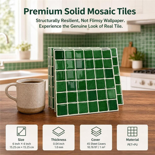 Azulejos de Backsplash 3D de Luxo Verde Esmeralda 24-Pack, Autoadesivos, 6x6 Polegadas, Adesivos de Azulejo de Vinil para Parede 1