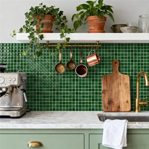 Azulejos de Backsplash 3D de Luxo Verde Esmeralda 24-Pack, Autoadesivos, 6x6 Polegadas, Adesivos de Azulejo de Vinil para Parede 2