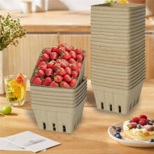 Confezione da 30 Cestini di Fibra di Polpa Naturale per Bacche, Cestini Ventilati per Prodotti da Cucina per Fragole, Mirtilli, Lamponi