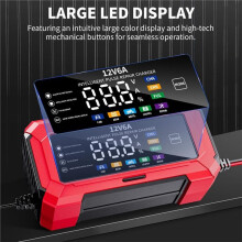 Fast Charging Car Battery Charger 12V 6A for GEL WET Batteries Large Screen Display US Plug