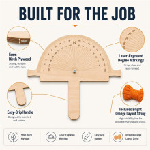 2pcs Wooden Angle Finder Tool with Orange String , 12" X 10" 5mm Birch Plywood Angle Ruler Protractor