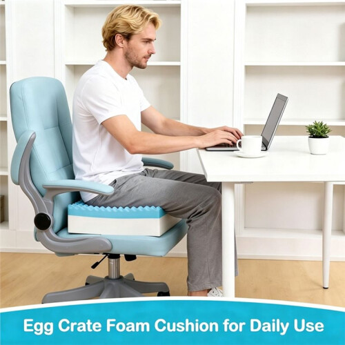 Egg Foam Crate Pad with High-Density Base for Long Sitting, Double Layer Design Disperse Pressure & Breathable Support 2