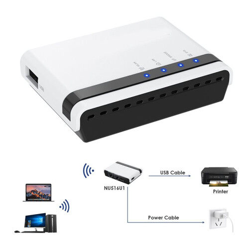 USB Print Server Sharing Hub Wireless Printer Server with 10/100Mbps Lan/ Bridge Multi-Mode Computer Printer US Plug 1