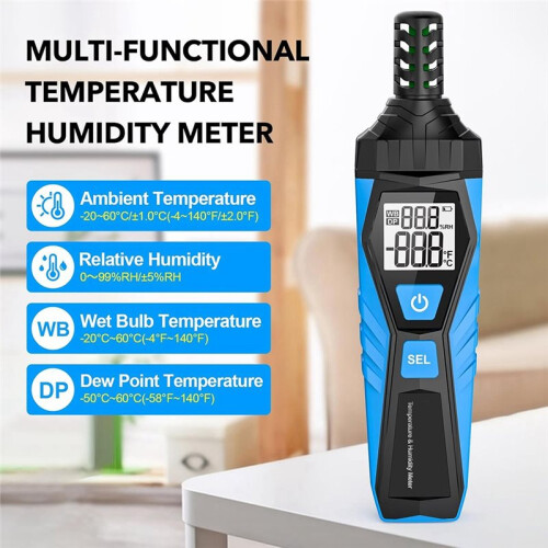 Temperature Humidity Meter Handheld Thermometer Hygrometer with Ambient,Dew Point,Wet Bulb,Wet Bulb Thermometer 1