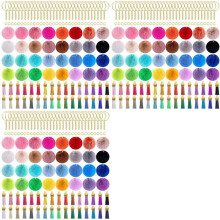 480 PCS Keychain Pom Pom Tassel Set Fluffy Pom Pom Balls Gold Key Ring Faux Fur Pom Pom for DIY Projects, Random Color