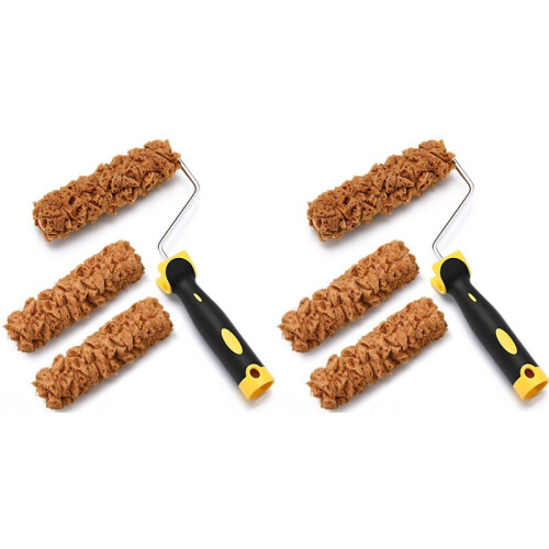 2X Paint Roller Kit 6 Pcs Texture Sponge Paint Rollers 6 Inch Texture Pattern Roller Brush Tool with Roller Frame